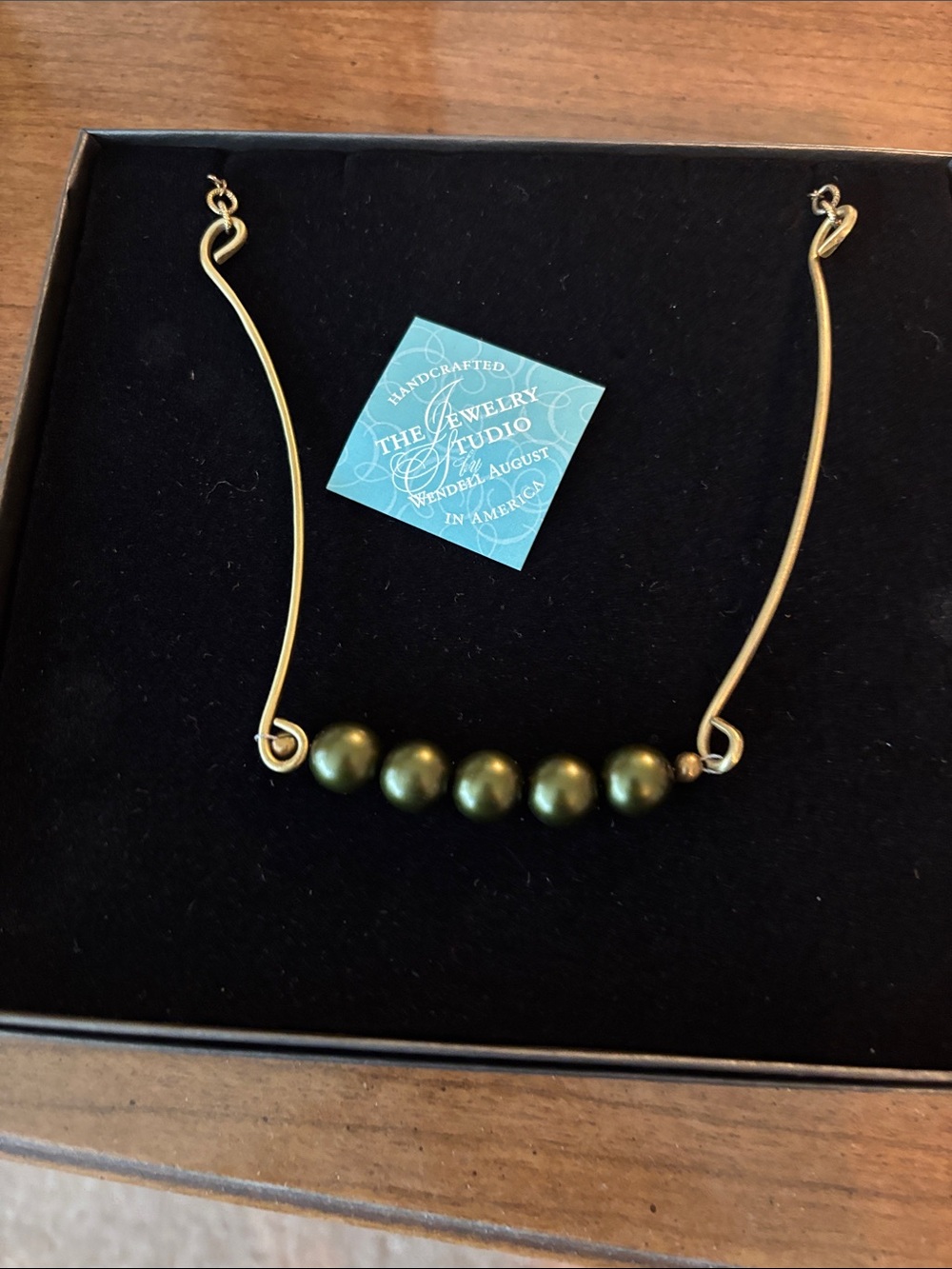 Handcrafted The Jewelry Studio Gold-Tone Necklace with Olive Green Pearls